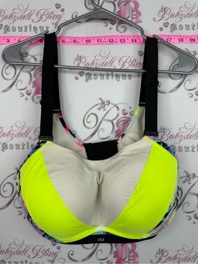 VSX bra Neon Yellow and Cream Padded Sports Bra with Black Straps